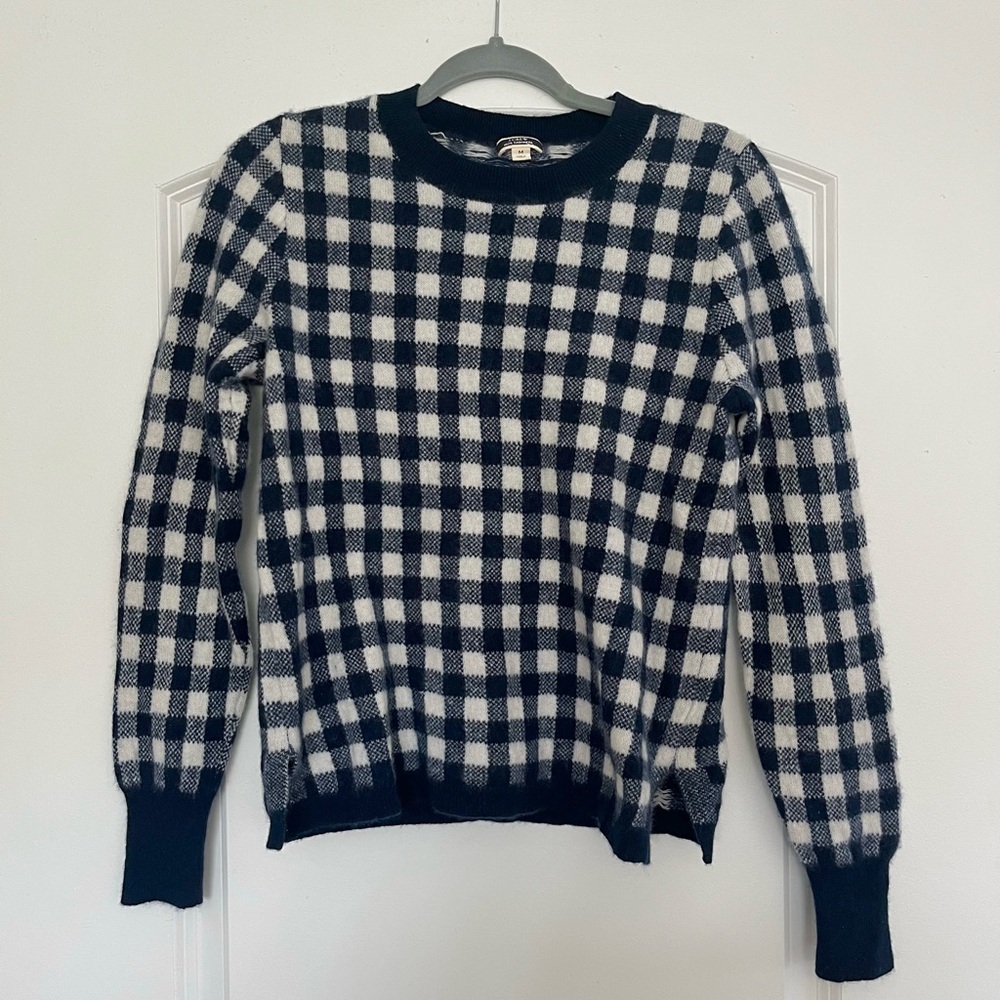 100% Cashmere Navy Checkered Sweater